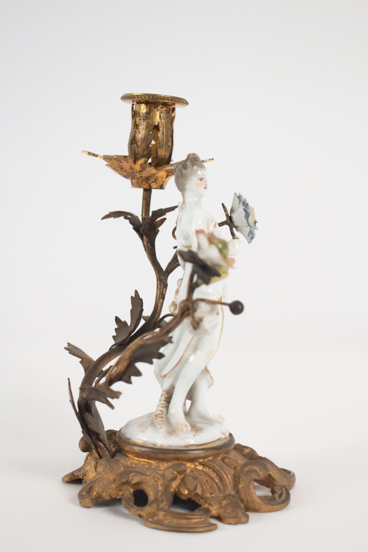 Late 19th Century Candlestick in Ancient Porcelain and Gilded Metal, 19th Century