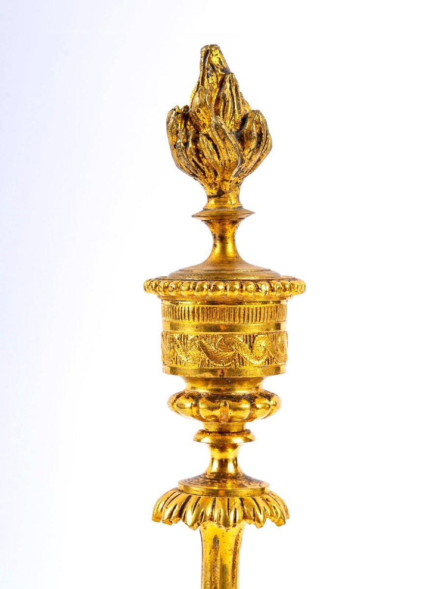 Kerzenständer aus vergoldeter Bronze mit Nussbaummuster im Louis-XVI.-Stil, XIX. Jahrhundert (Louis XVI.) im Angebot