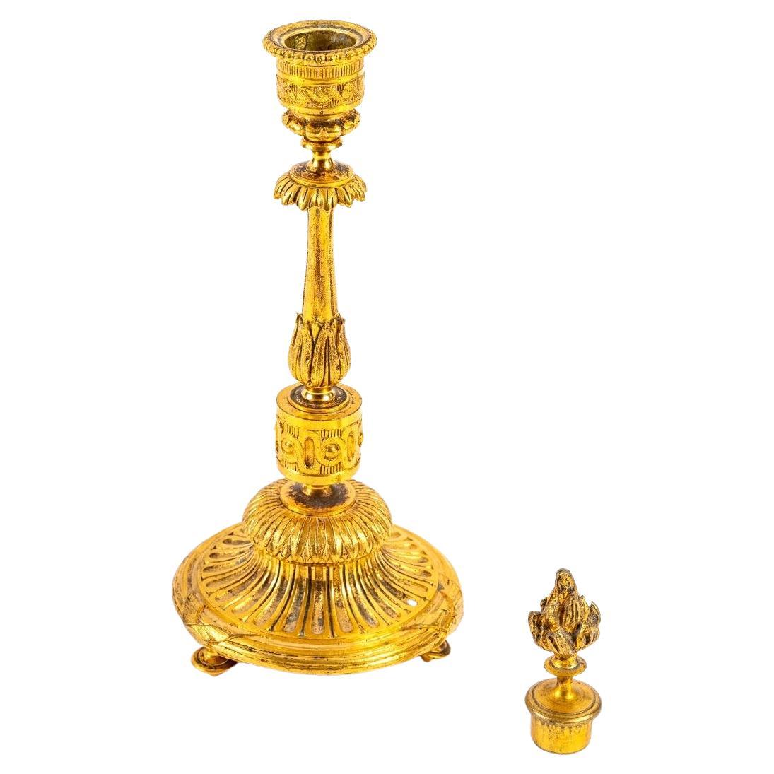 Candlestick in Gilt Bronze with Snuffer, Louis XVI Style, Period 19th Century For Sale