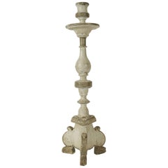 Candlestick in Sculpted Wood from the 19th Century Repainted in 20th Century