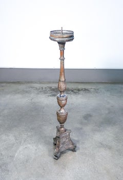 Candlestick in Silvered Copper, Embossed Decoration, Italy, 18th Century