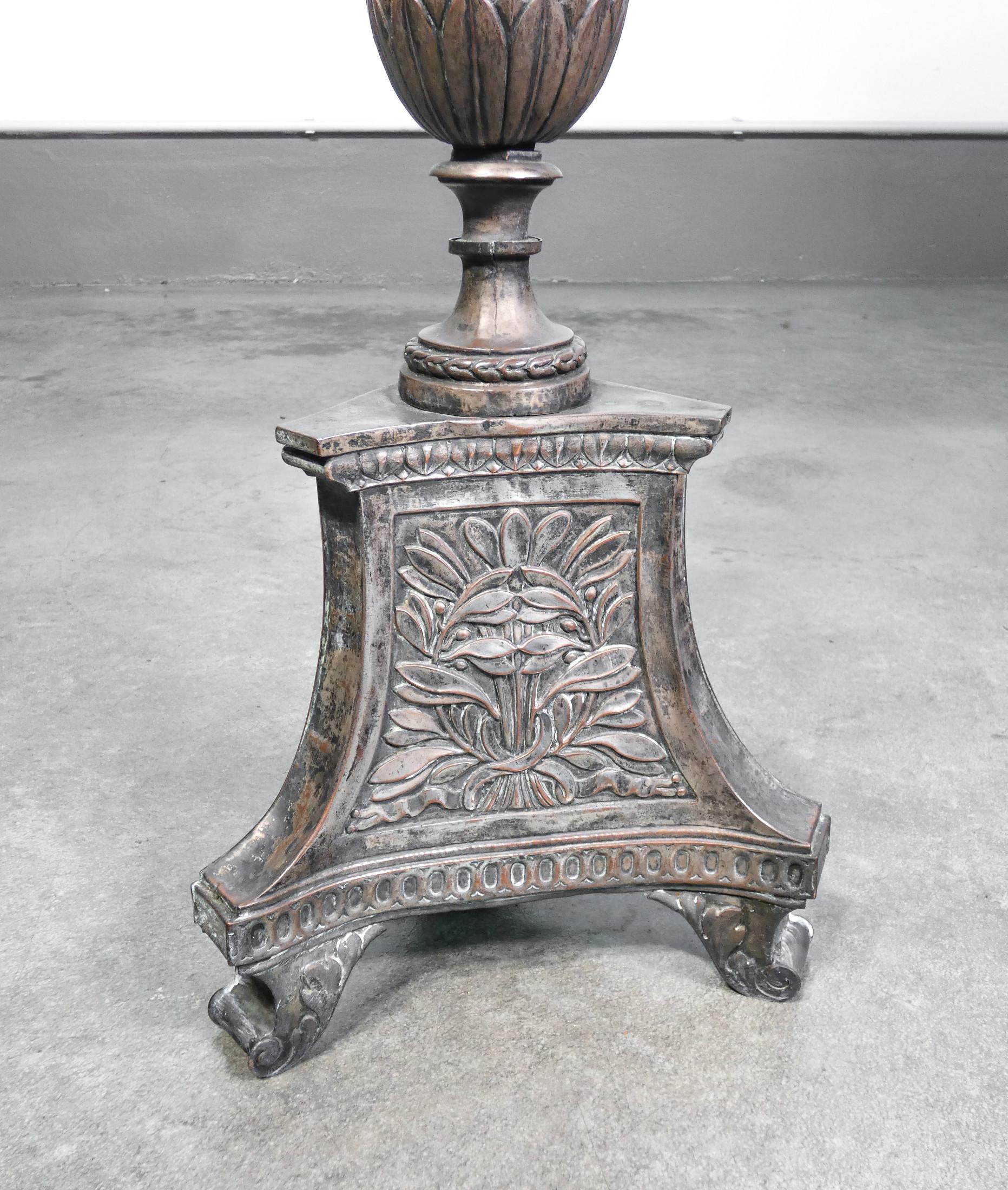 Italian Candlestick in Silvered Copper, Embossed Decoration, Italy, 18th Century For Sale