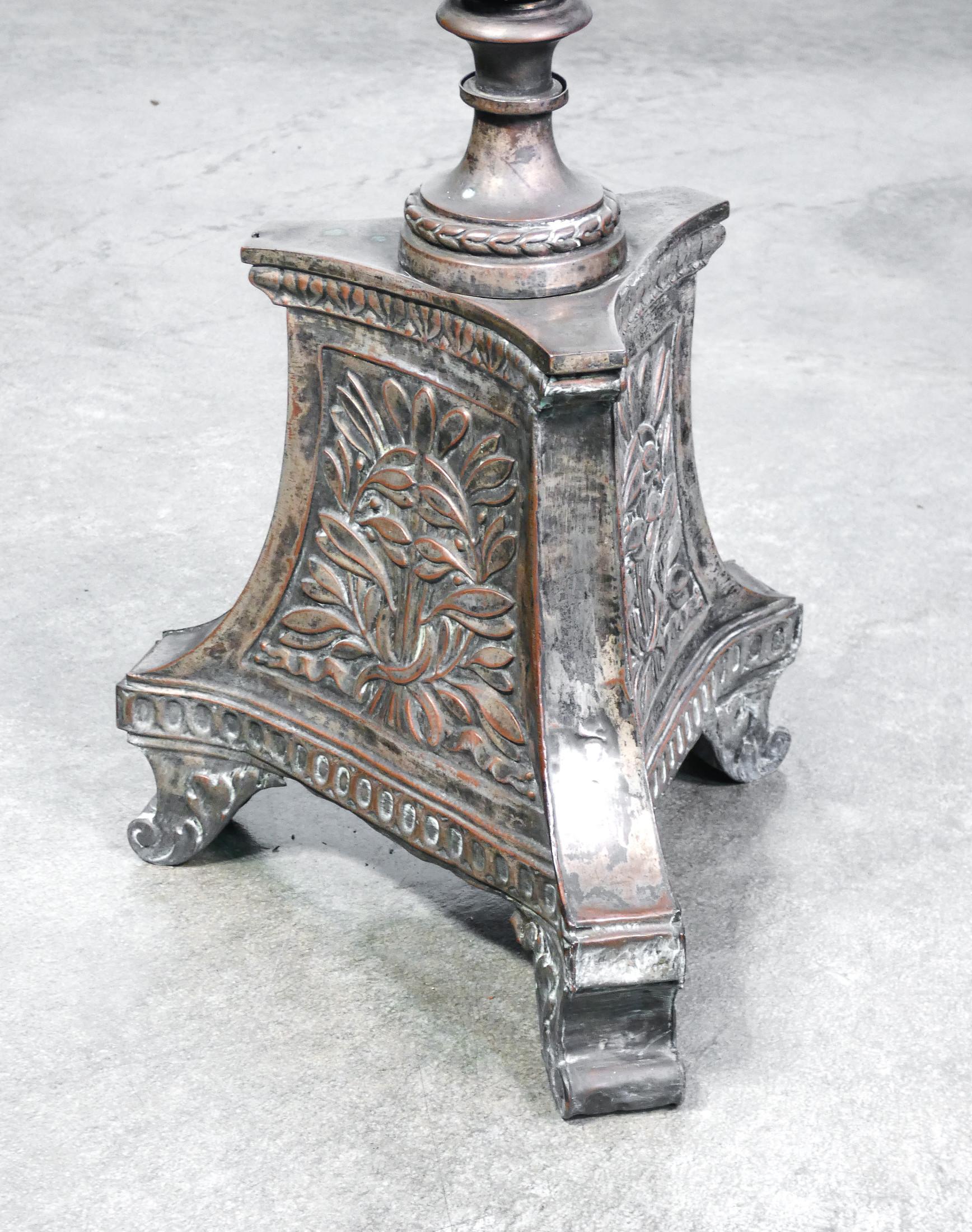 Candlestick in Silvered Copper, Embossed Decoration, Italy, 18th Century In Good Condition For Sale In Torino, IT