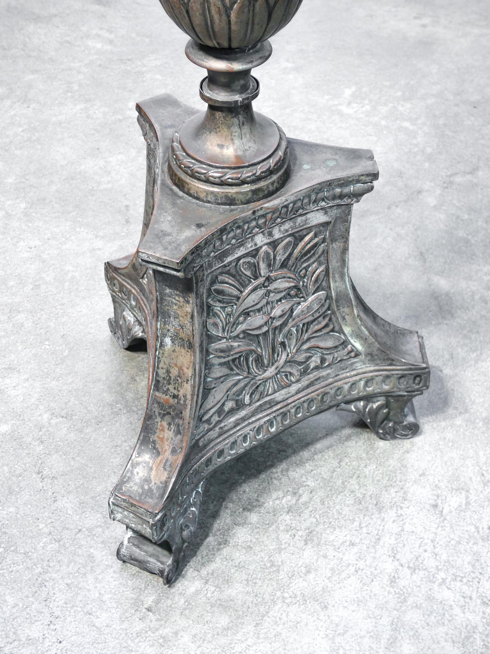 18th Century and Earlier Candlestick in Silvered Copper, Embossed Decoration, Italy, 18th Century For Sale