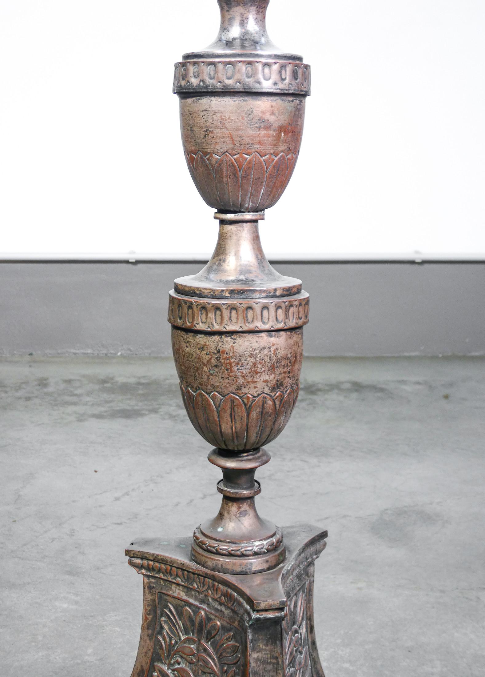 Silver Plate Candlestick in Silvered Copper, Embossed Decoration, Italy, 18th Century For Sale