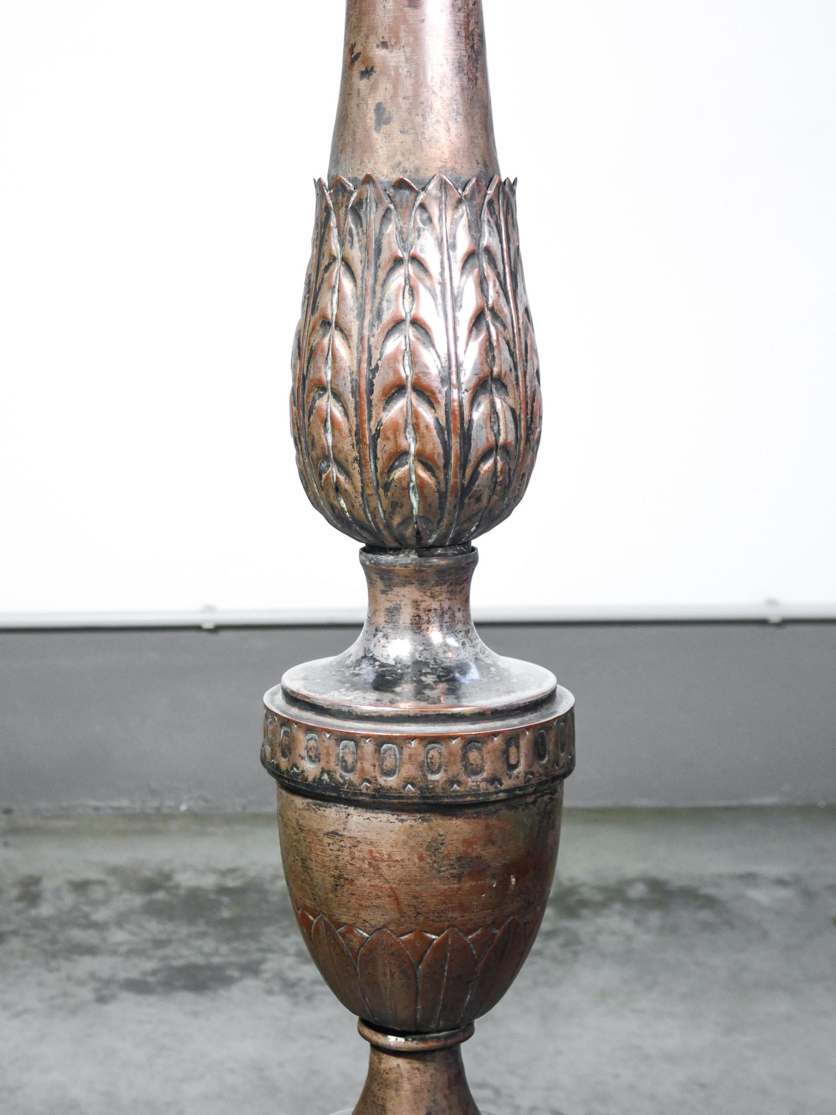 Candlestick in Silvered Copper, Embossed Decoration, Italy, 18th Century For Sale 1
