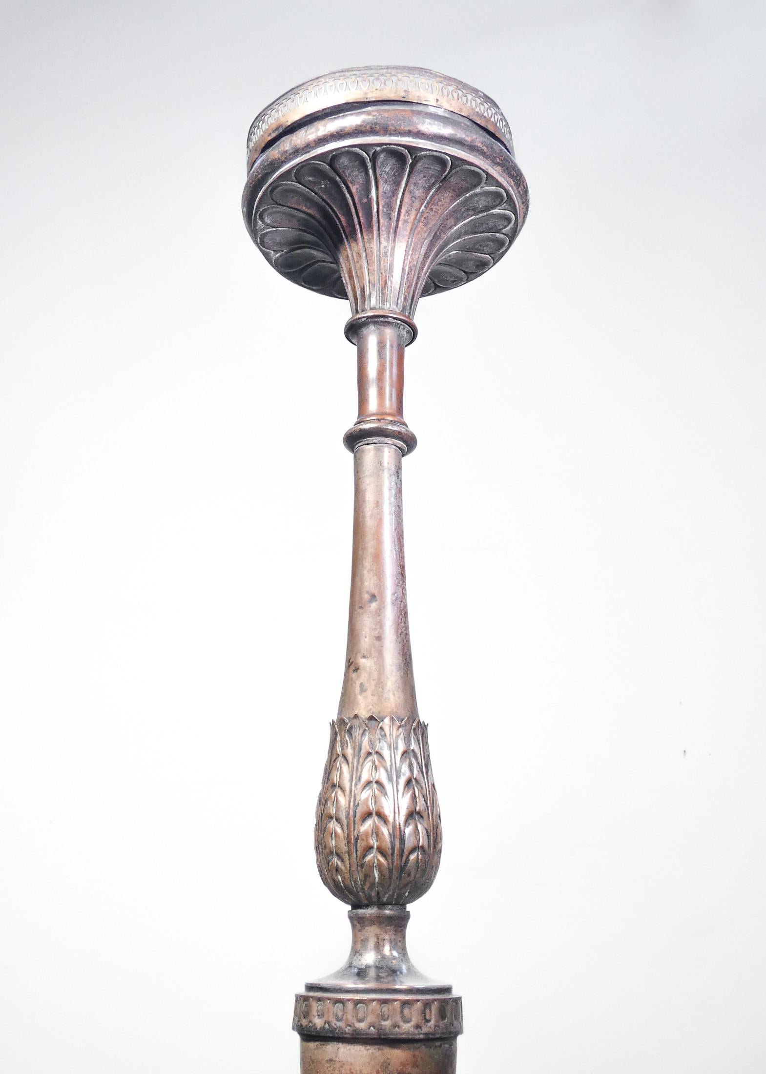 Candlestick in Silvered Copper, Embossed Decoration, Italy, 18th Century For Sale 2