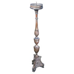 Antique Candlestick in Silvered Copper, Embossed Decoration, Italy, 18th Century