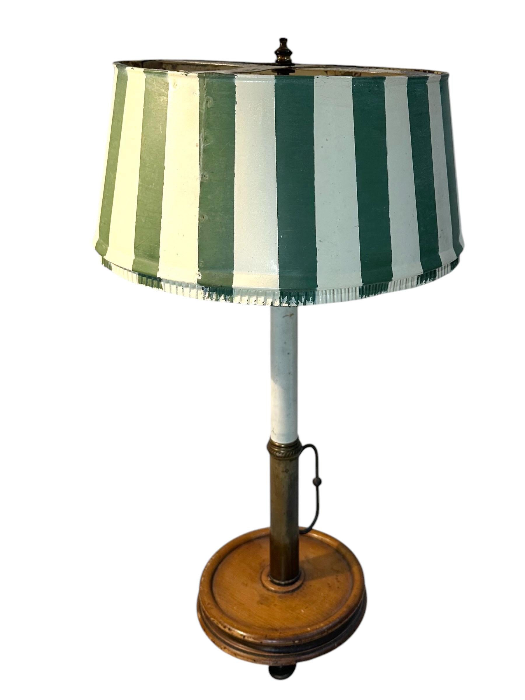 Mid-20th Century Candlestick Lamp With Tole Shade For Sale