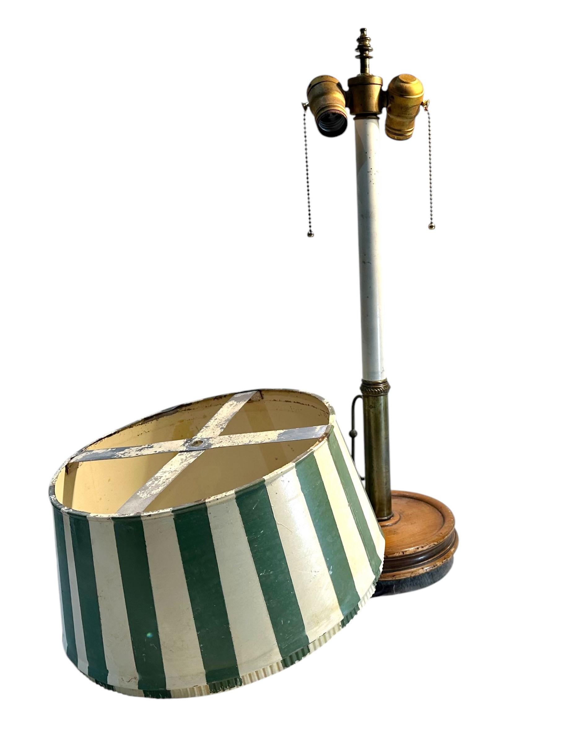 Metal Candlestick Lamp With Tole Shade For Sale