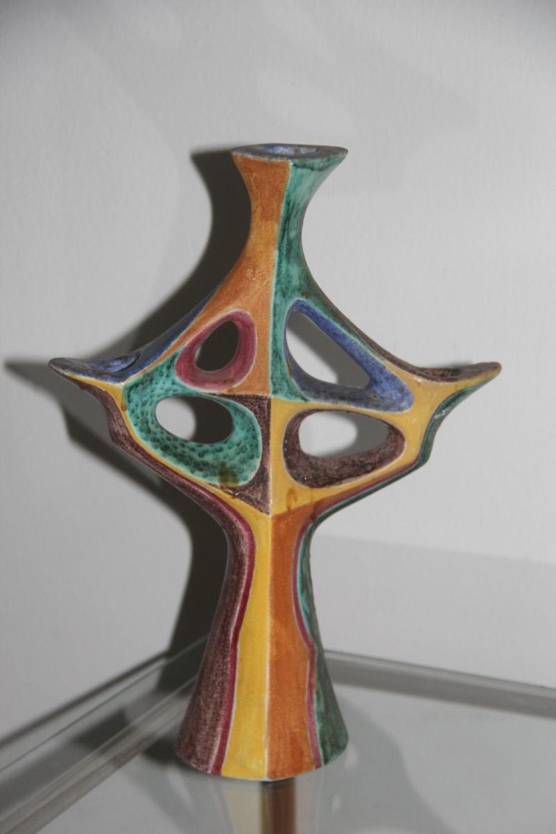 Candlestick Midcentury Ceramic Design Minimal Sculptural Multi-Color, 1957 Italy 1