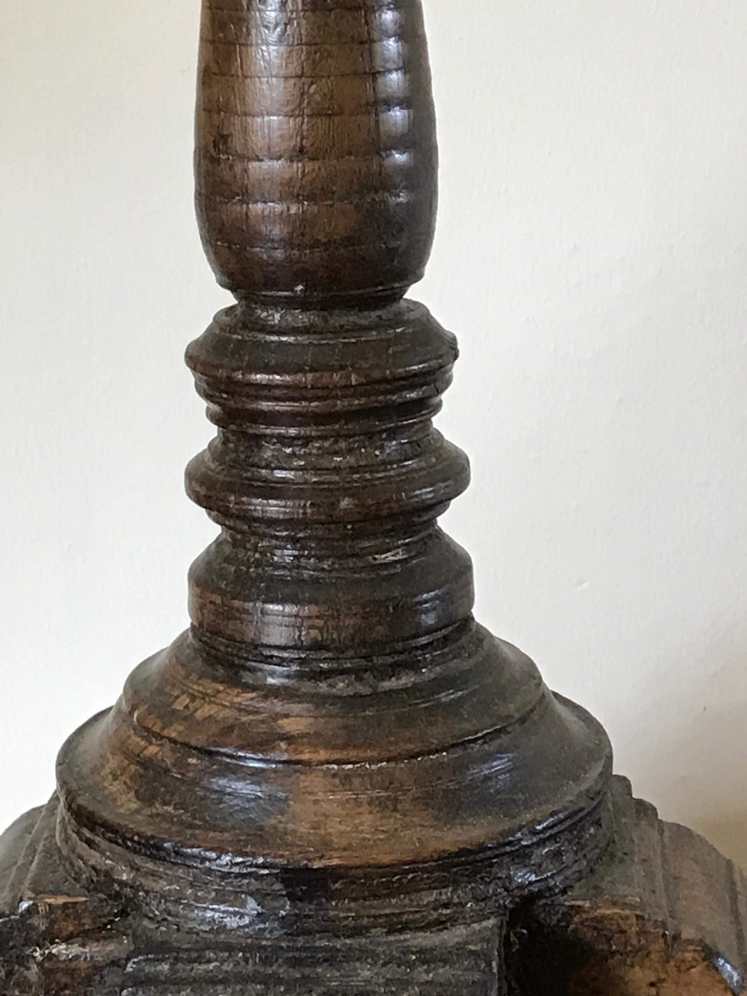 Candlestick Oak Gothic Scrollwork Pricket In Good Condition In BUNGAY, SUFFOLK