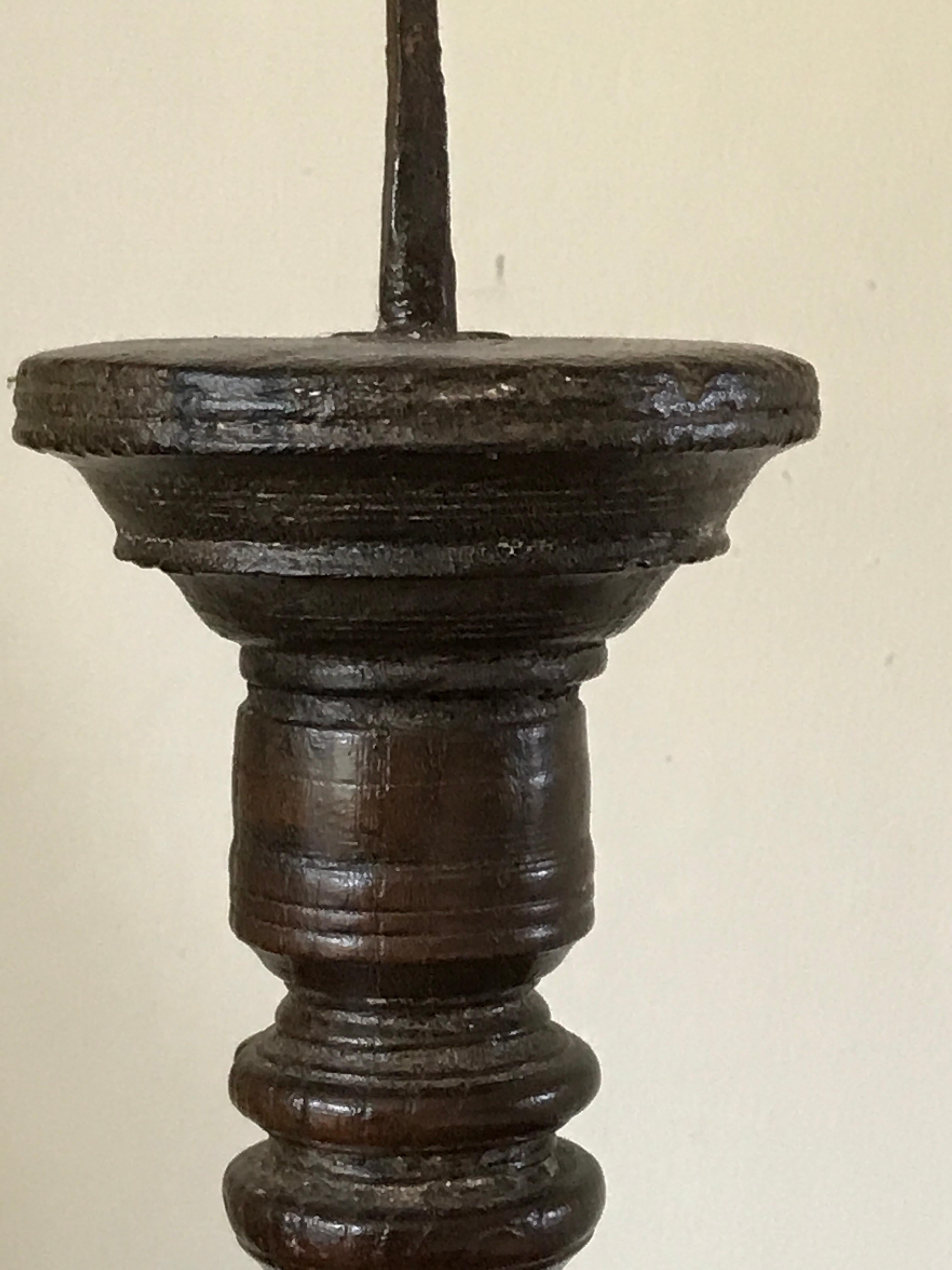 18th Century and Earlier Candlestick Oak Gothic Scrollwork Pricket