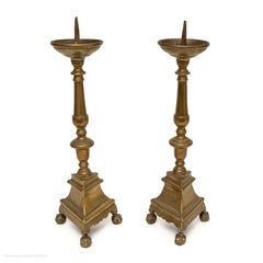 Candlestick Pair Brass Flemish Pricket Heart Initialled Love Token
