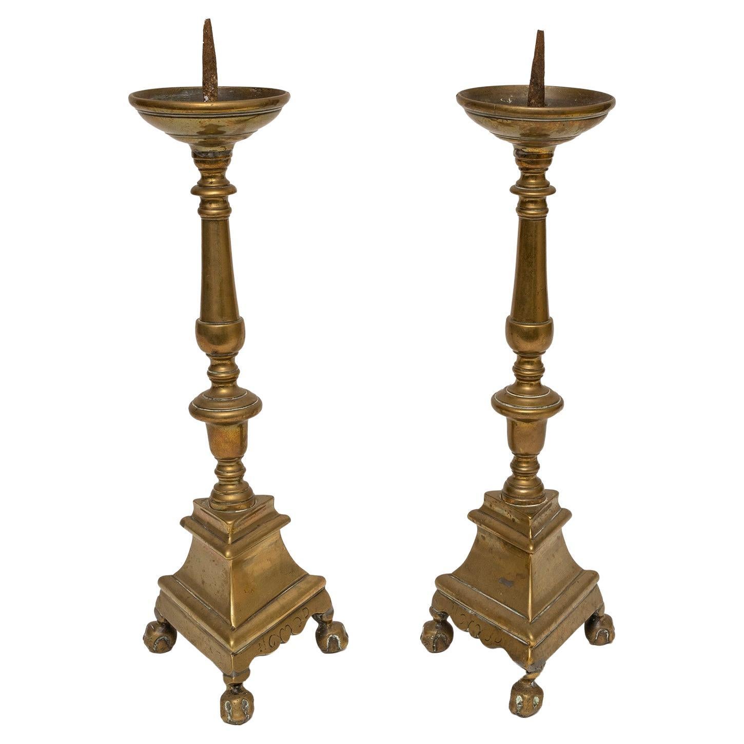 Antique Brass Pricket Candlesticks