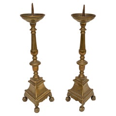 Used Candlestick Pair Brass Flemish Pricket Heart Initialled Love Token