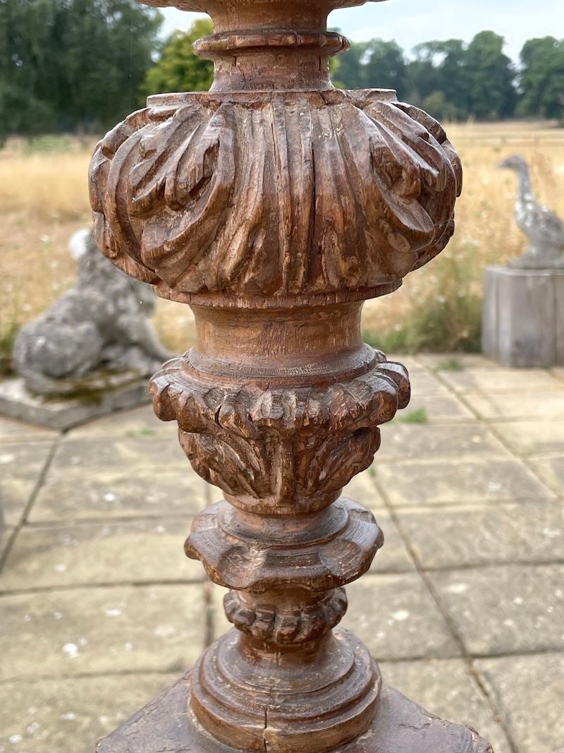 Candlestick Torchere Massive Pair Italian Baroque Beech Carved 40