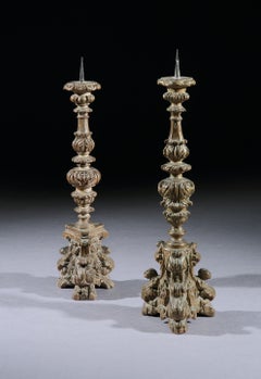 Candlestick Torchere Massive Pair Italian Baroque Beech Carved 40" high