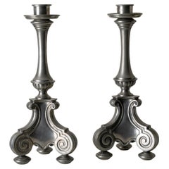 Antique Candlestick Pair Pewter Early 20th century Sweden
