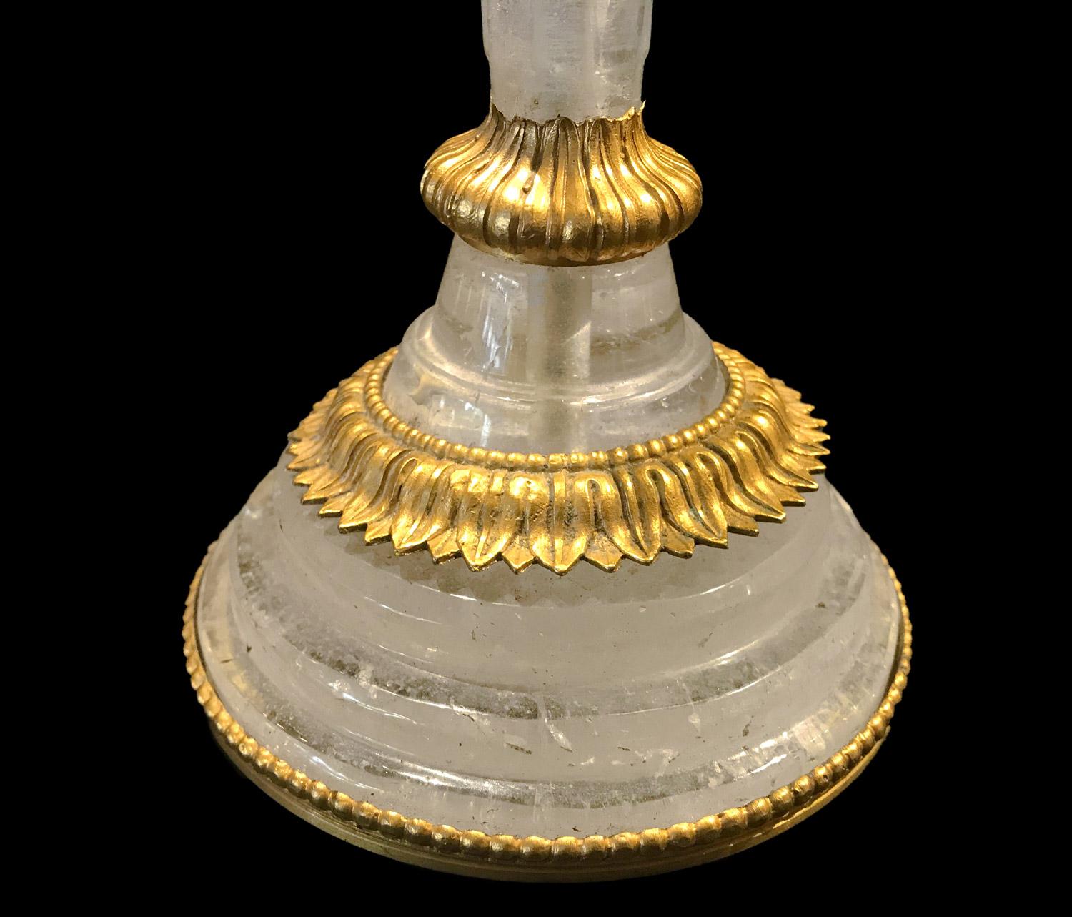20th Century Candlestick Rock Crystal and Gilt Bronze the Pair, 18th Century Style For Sale
