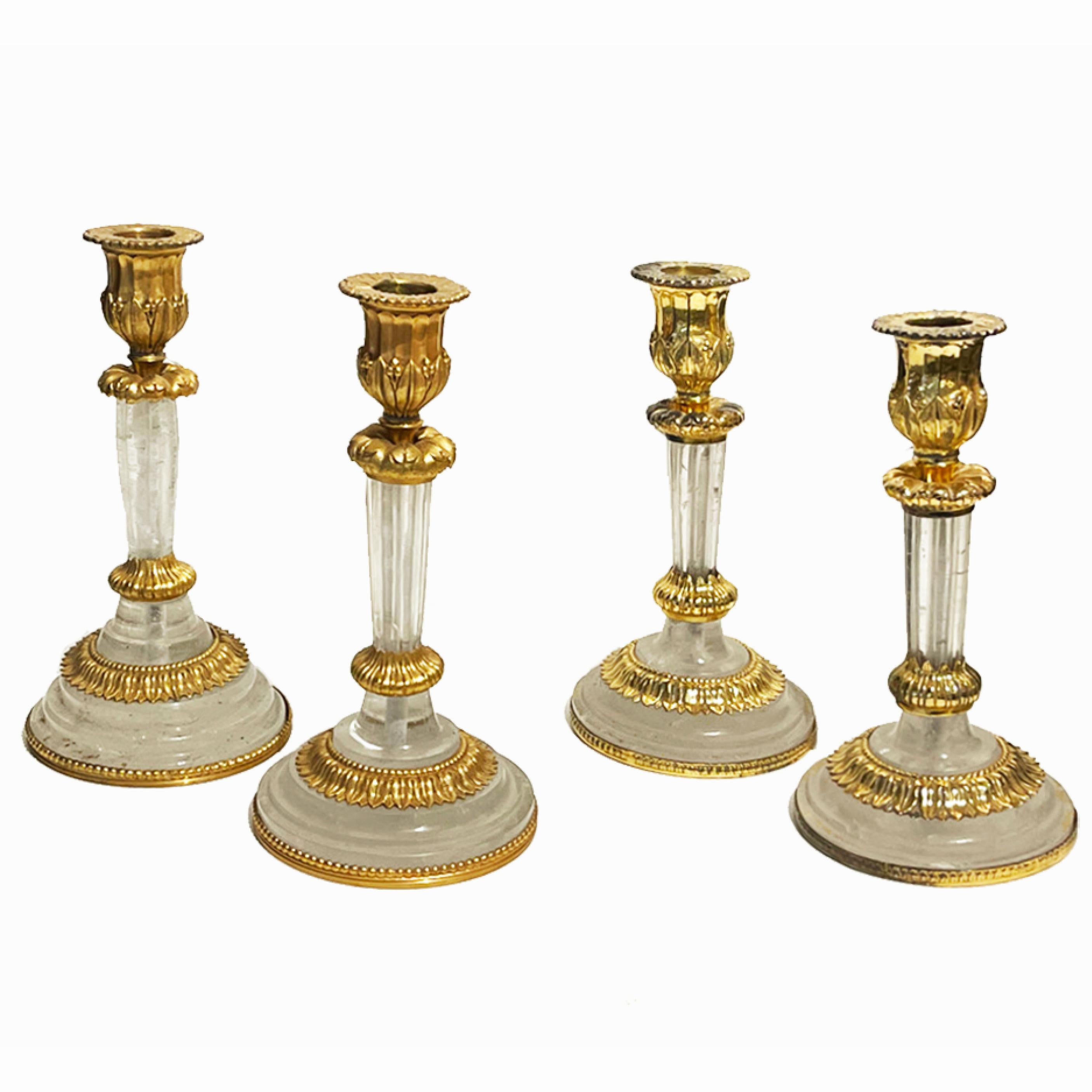 Candlestick Rock Crystal and Gilt Bronze the Pair, 18th Century Style For Sale 2