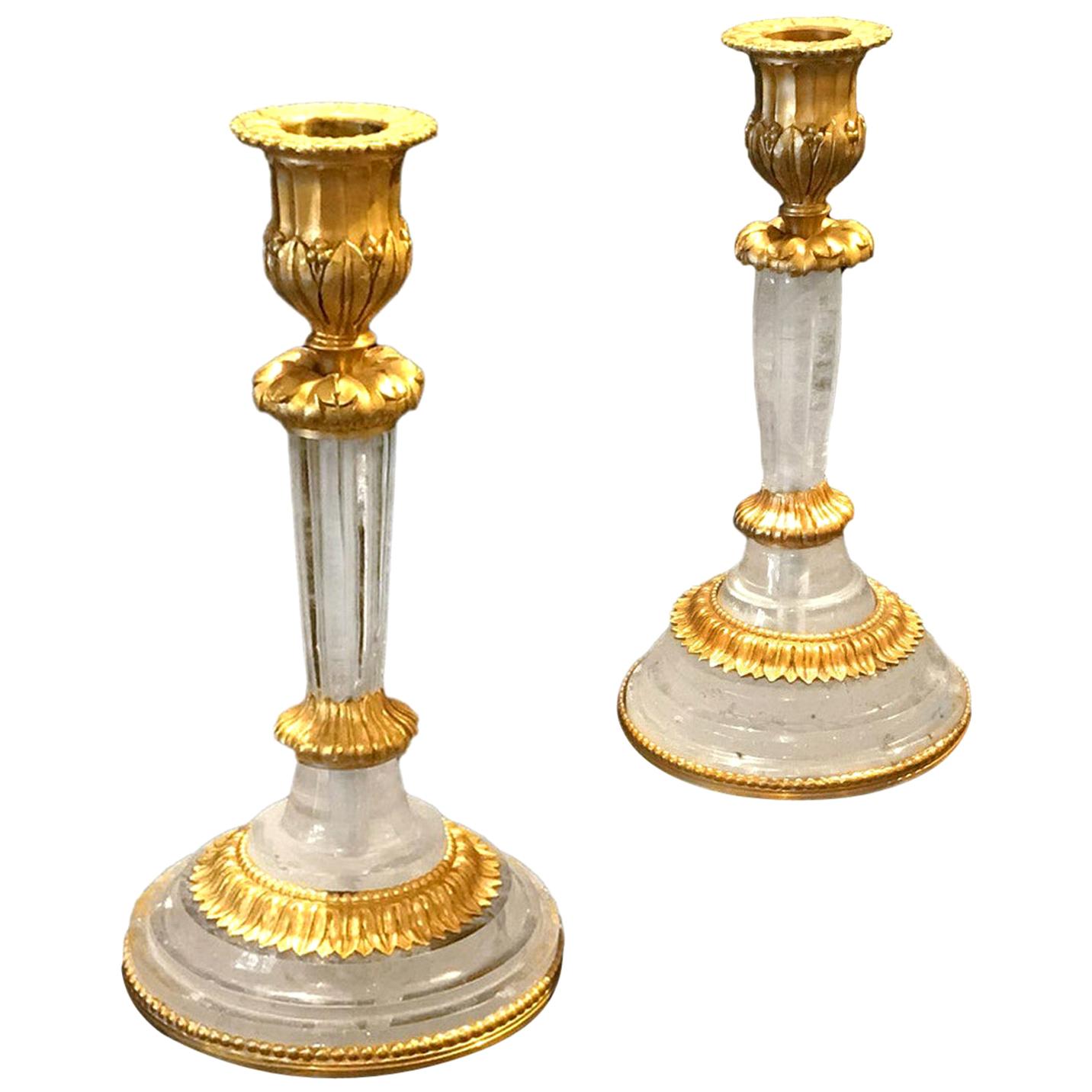 Candlestick Rock Crystal and Gilt Bronze the Pair, 18th Century Style