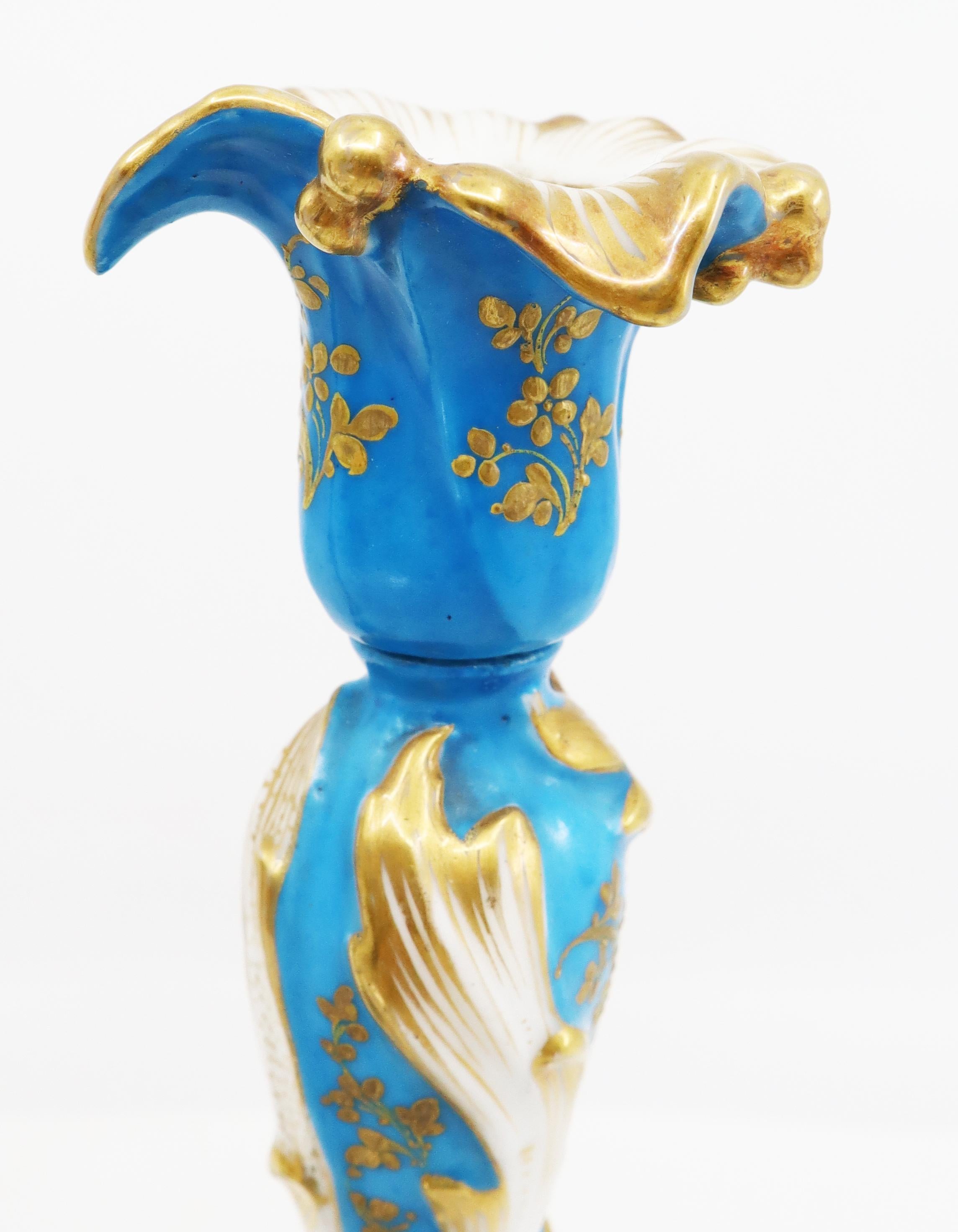 Candlestick, 19th century Paris French,
Decorated in the “Rococo” style with “C” and “S” scrolls and painted with gilded floral design.
Porcelain, hand painted, signed
Measure: Height 24 cm, diameter 15 cm. 

*Shipping included 
Free and fast