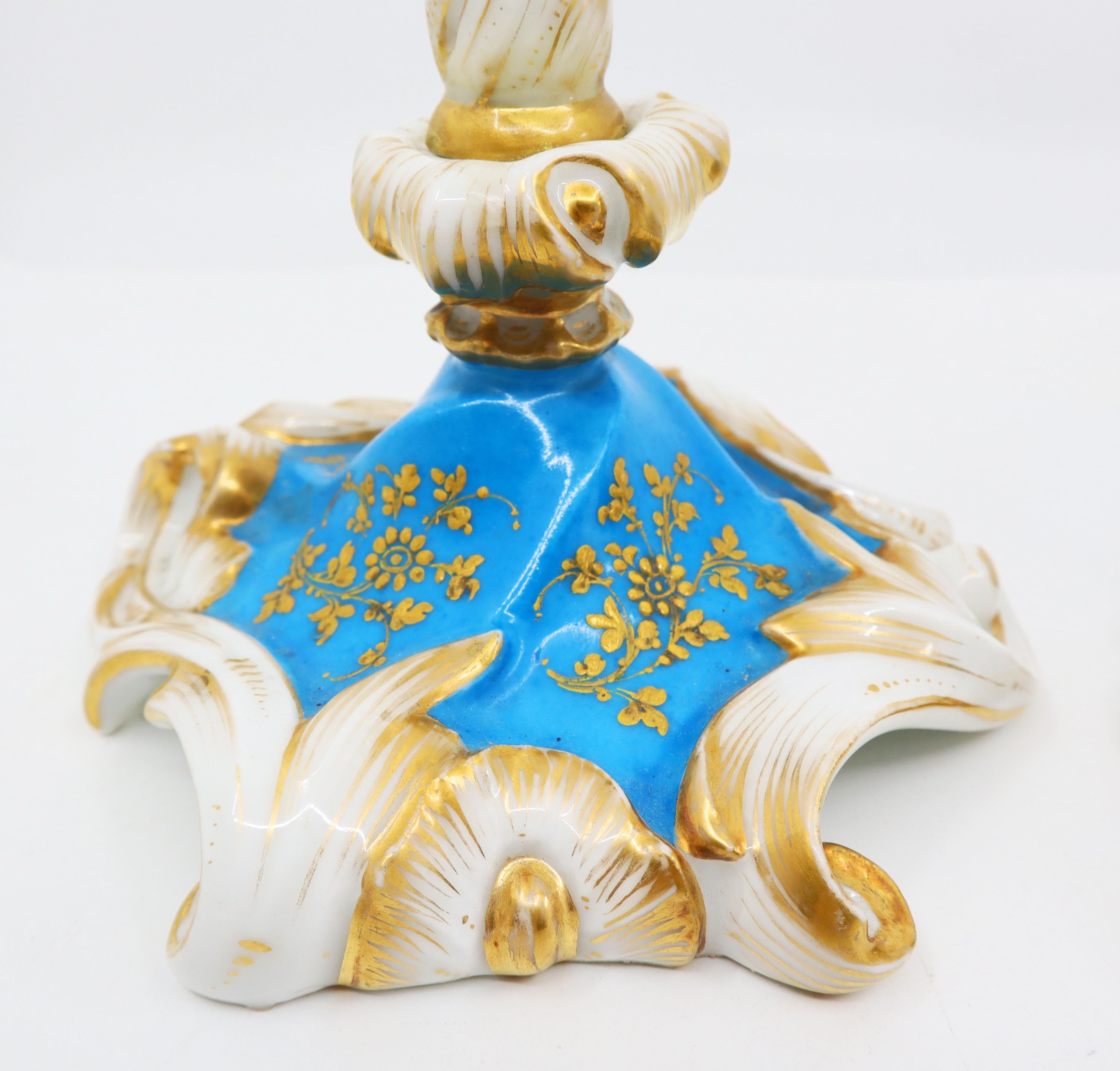 Rococo Pair of Candlesticks in Blue For Sale