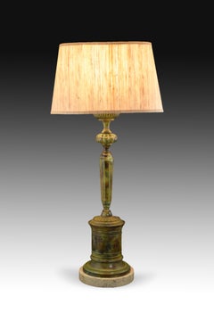 Candlestick Shaped Lamp, Patinated Bronze, Marble Base