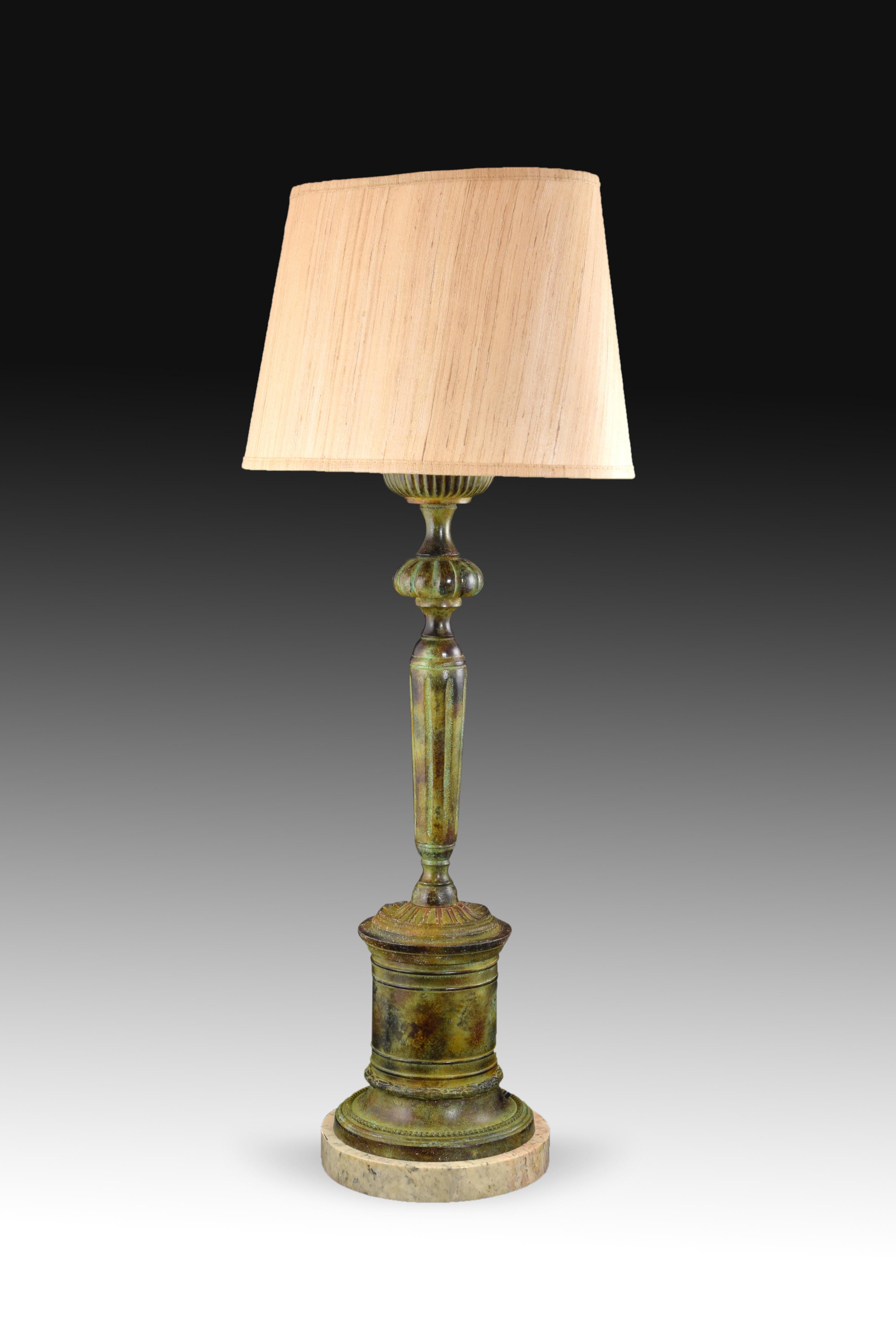 Other Candlestick Shaped Lamp, Patinated Bronze, Marble Base