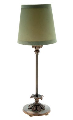 Candlestick Table Lamp with RH Green Silk Shade