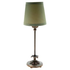 Antique Candlestick Table Lamp with RH Green Silk Shade