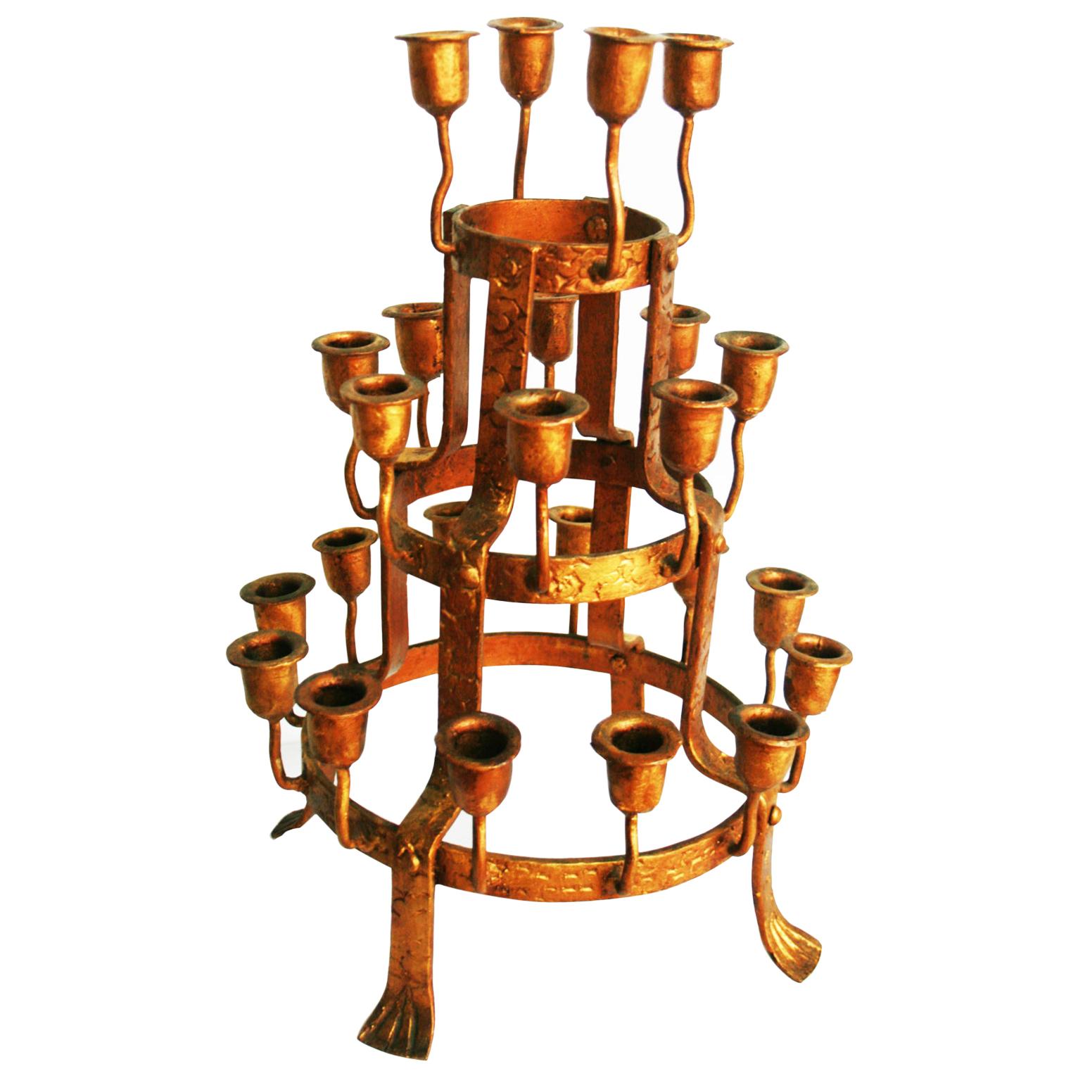 Candleholder , 24 Candles  Votive Style, Wrought Iron Golden, Early 20th Century