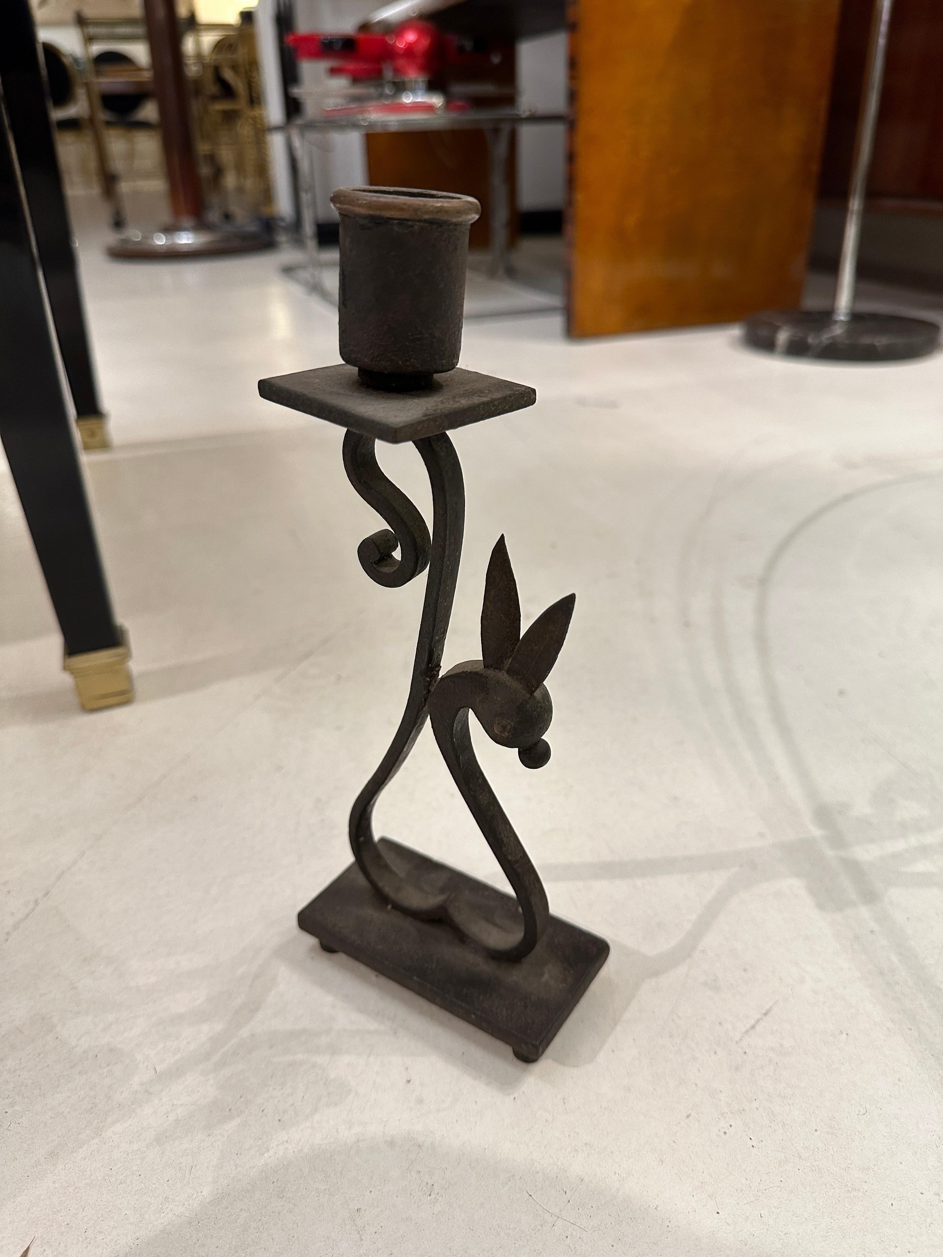 Candlestick with Rabbit Figure in Iron, France, 1930 For Sale 10