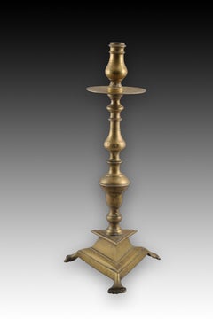 Candlestick with Triangular Base, Bronze, Spain, 18th Century