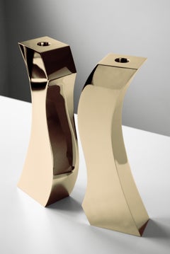 Candlesticks 24k Gold-Plated Metal Modern Contemporary Waves