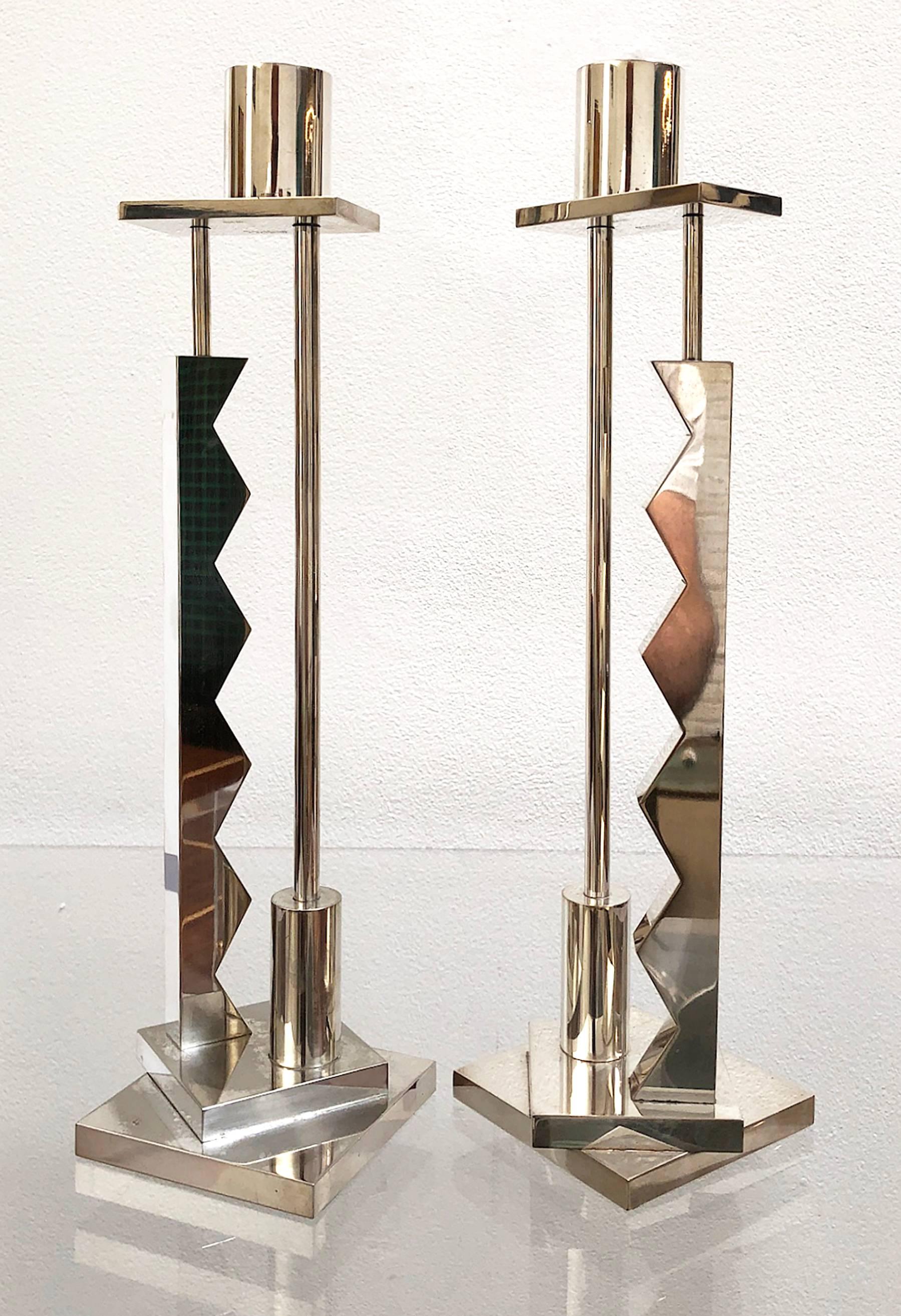 Signed pair of silver plated candlesticks by Ettore Sottsass for Swid Powell.
Made in Italy. Price is for the pair.