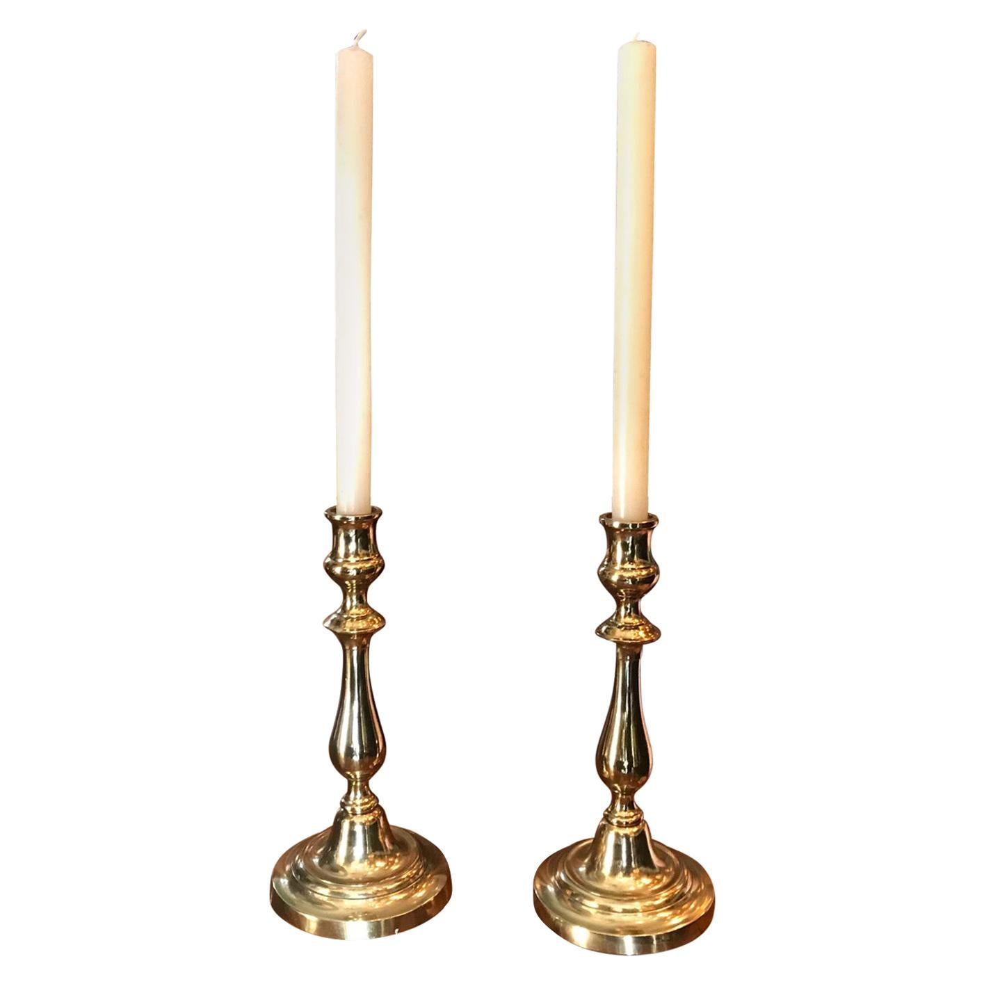Pair Candlesticks Candleholder Light in Brass Antique Object Decorative Accent For Sale