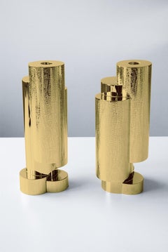 Candlesticks Cylindrical Textured Hammered Gold-Plated Modern 21st Century