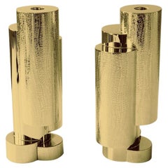Candlesticks Cylindrical Textured Hammered Gold-Plated Modern 21st Century