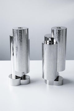 Candlesticks Cylindrical Textured Nickel-plated Modern Contemporary Decorative