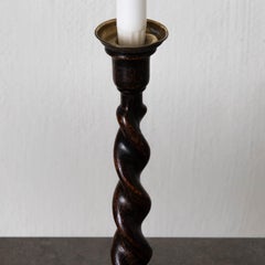 Candlesticks English Spiral Oak Brass Brown 19th Century England