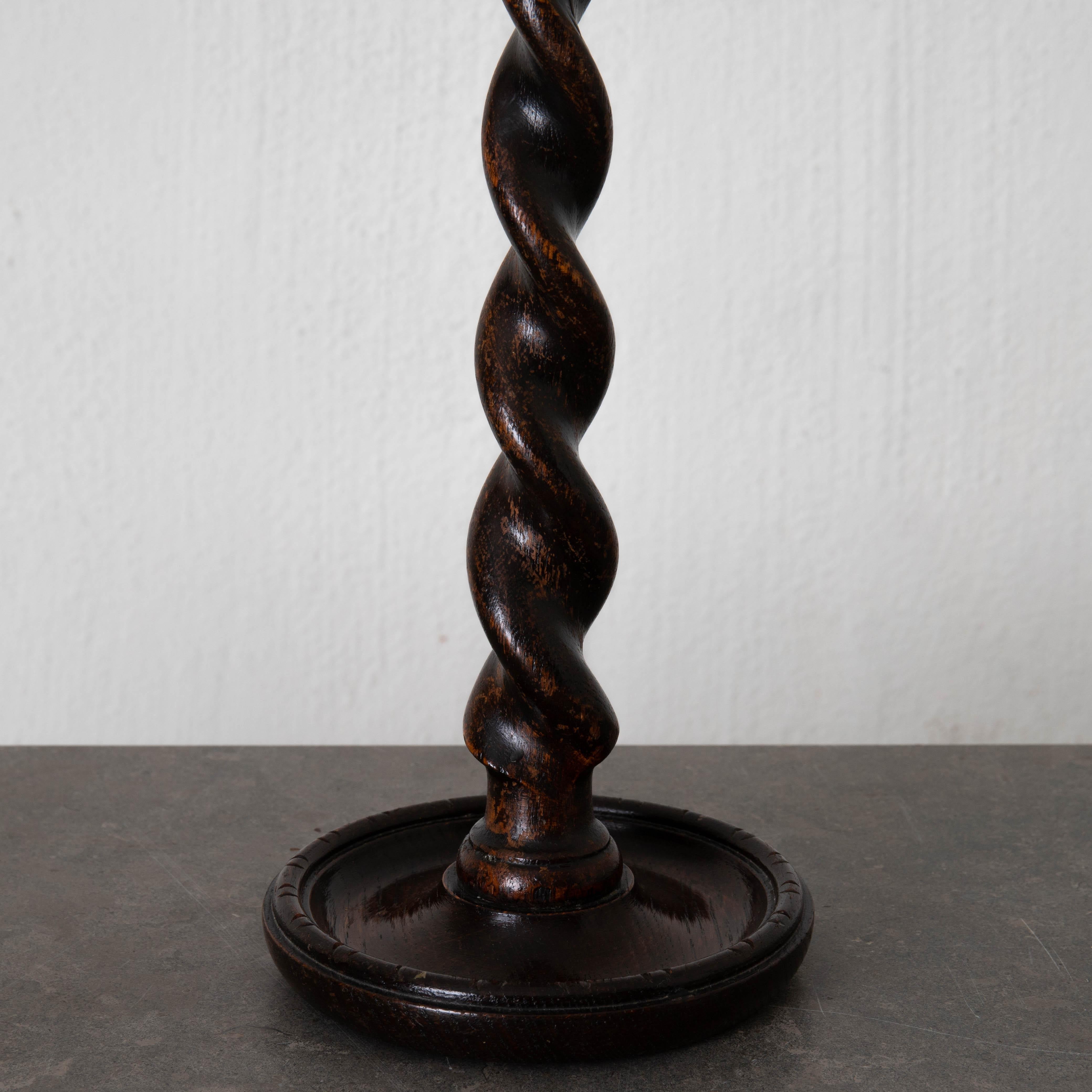 Baroque Candlesticks English Spiral Oak Brass Brown 19th Century England For Sale