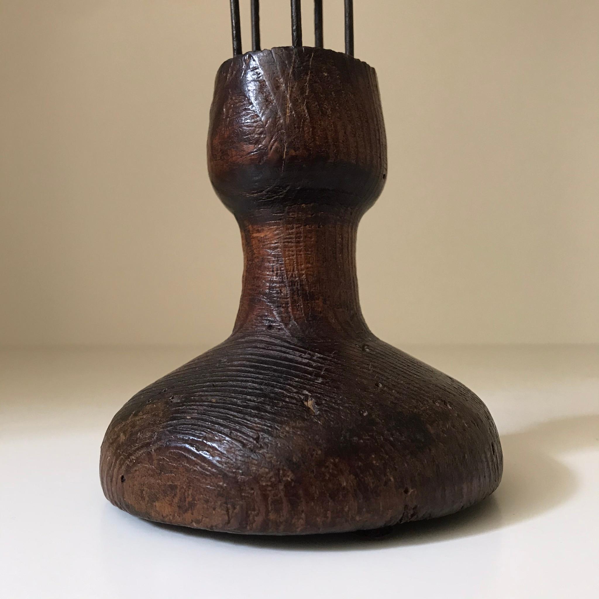 Early 19th Century Primitive Iron and Wood Candlesticks In Fair Condition In Los Angeles, CA