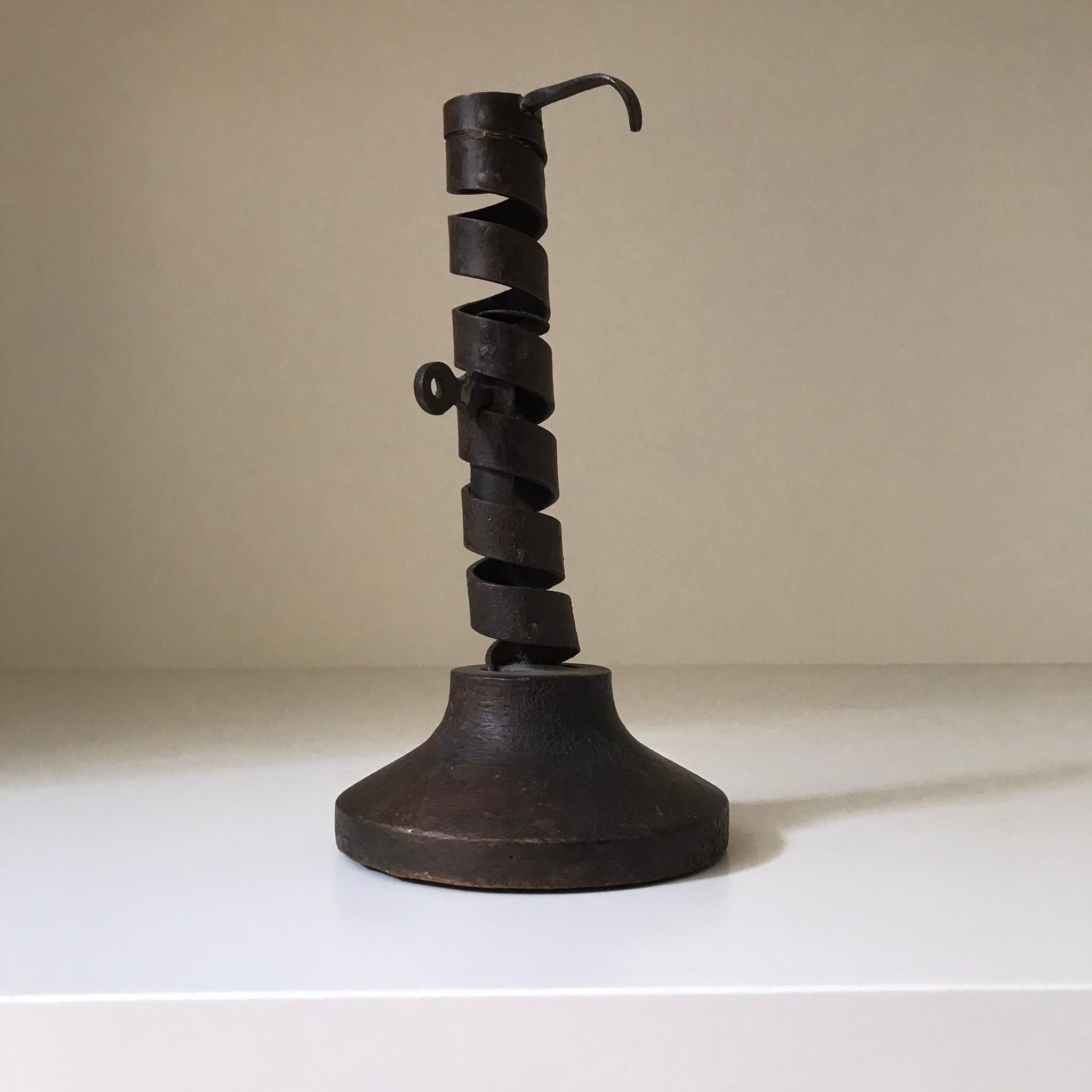 Early 19th Century Primitive Iron and Wood Candlesticks 2