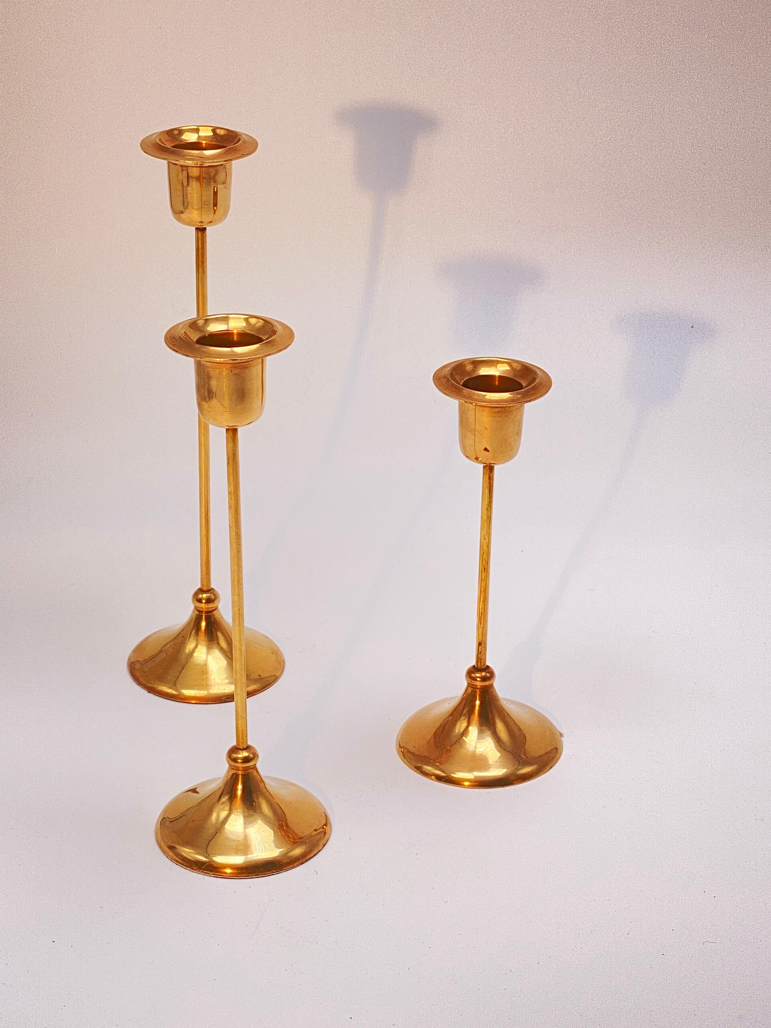 Candlesticks in Brass, Sweden 1960, Brown Color, Set of Three For Sale 1