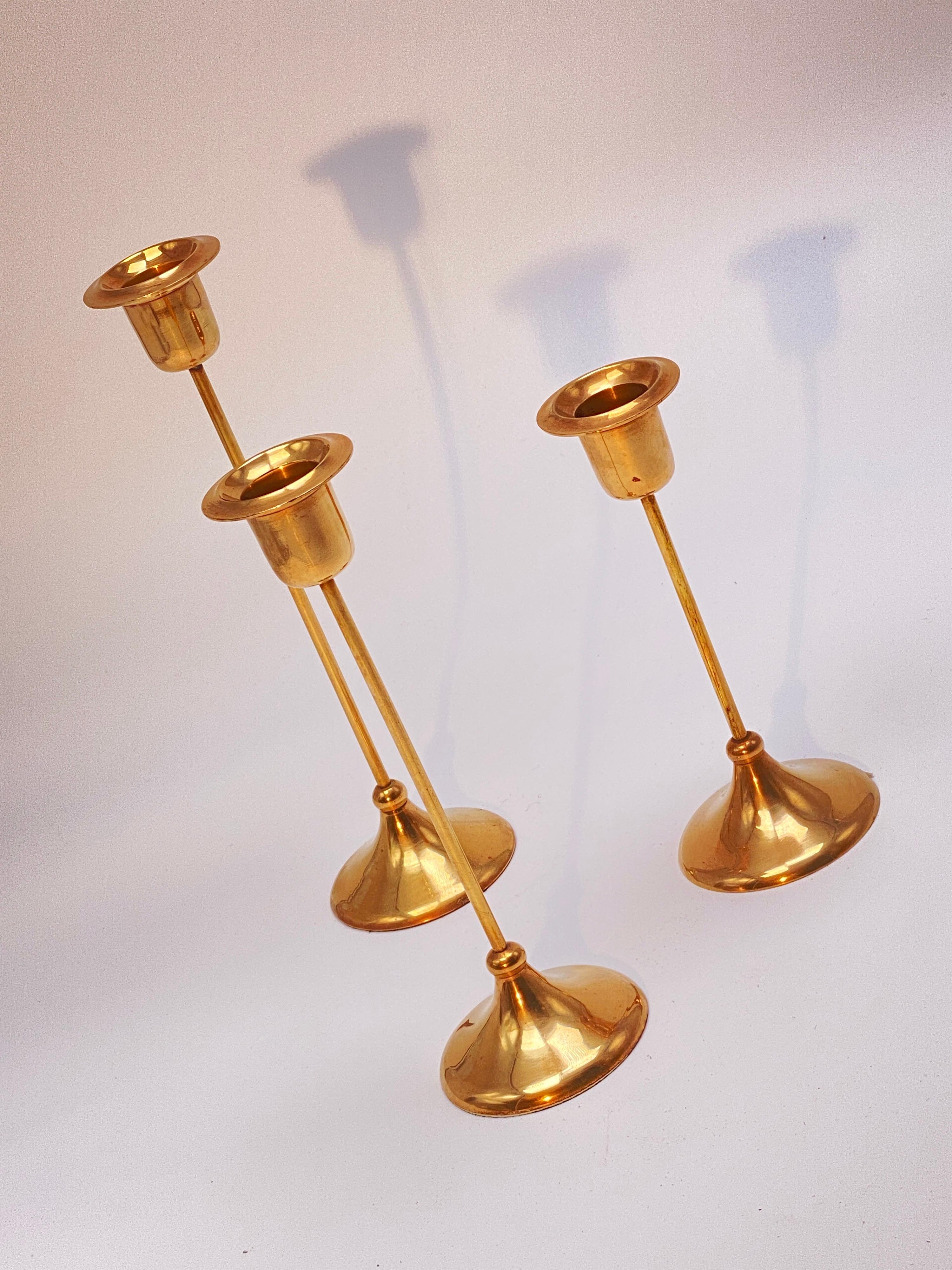 Candlesticks in Brass, Sweden 1960, Brown Color, Set of Three For Sale 2