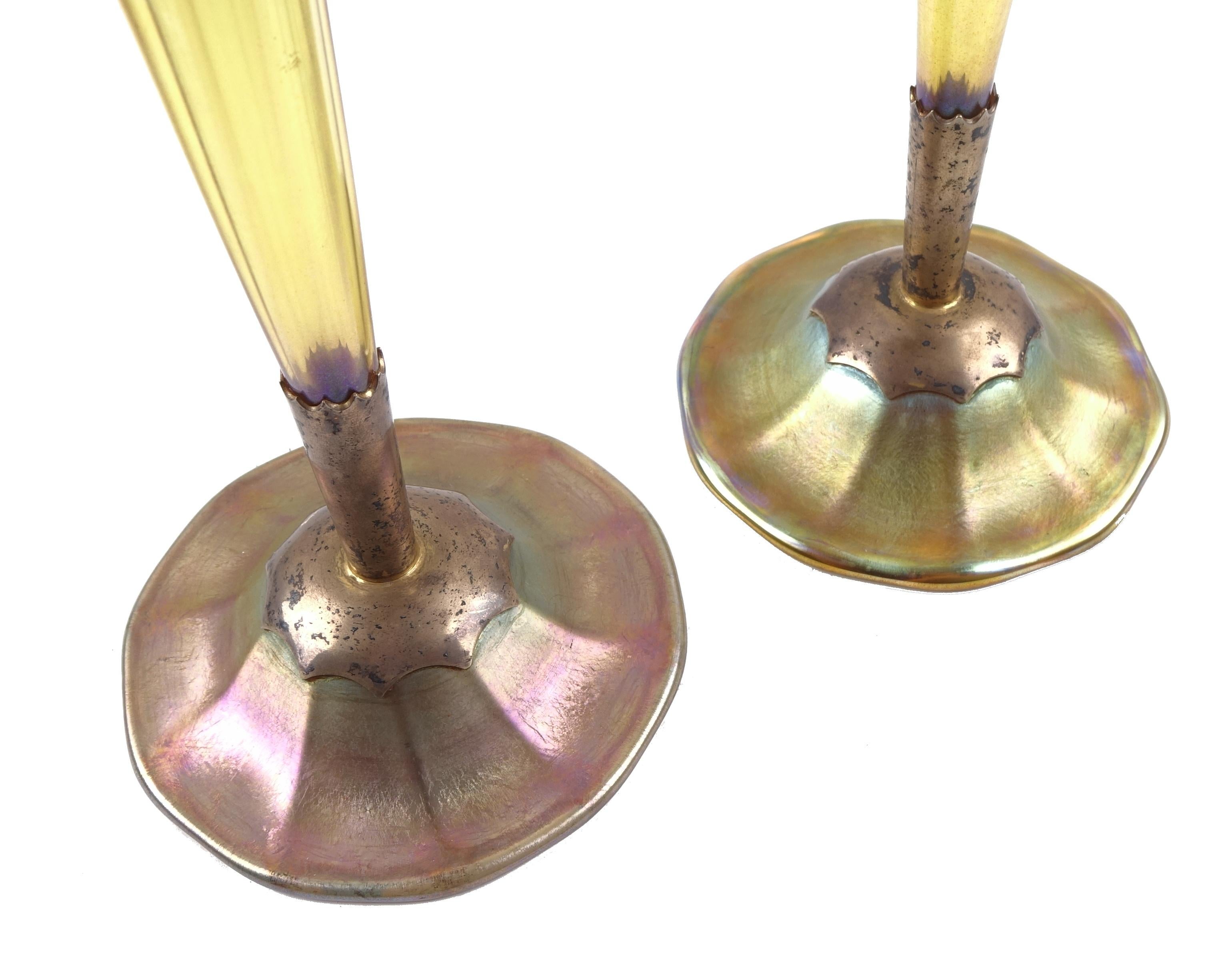 Candlesticks Iniridescent Glass Signed Tiffany 8