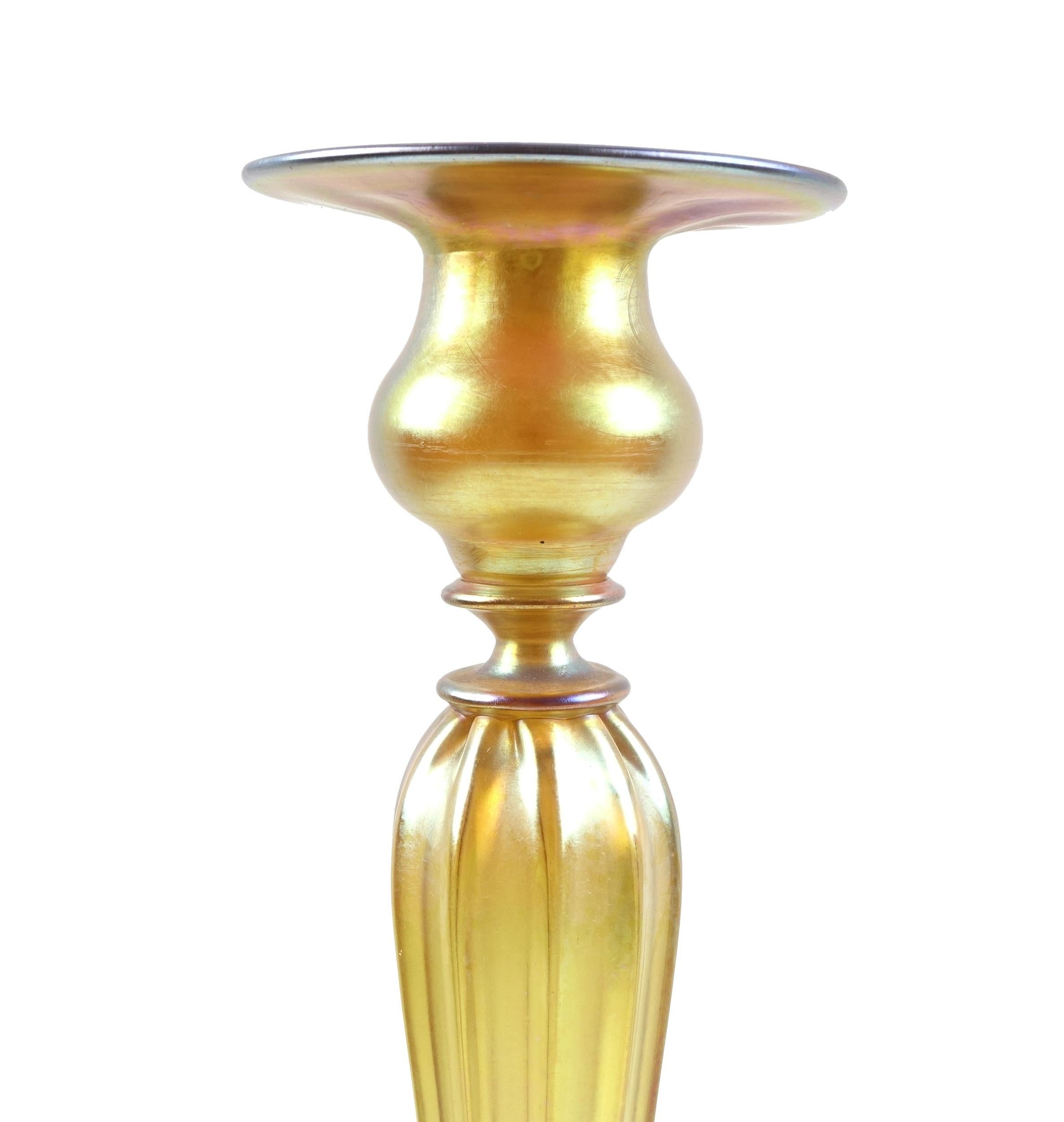20th Century Candlesticks Iniridescent Glass Signed Tiffany