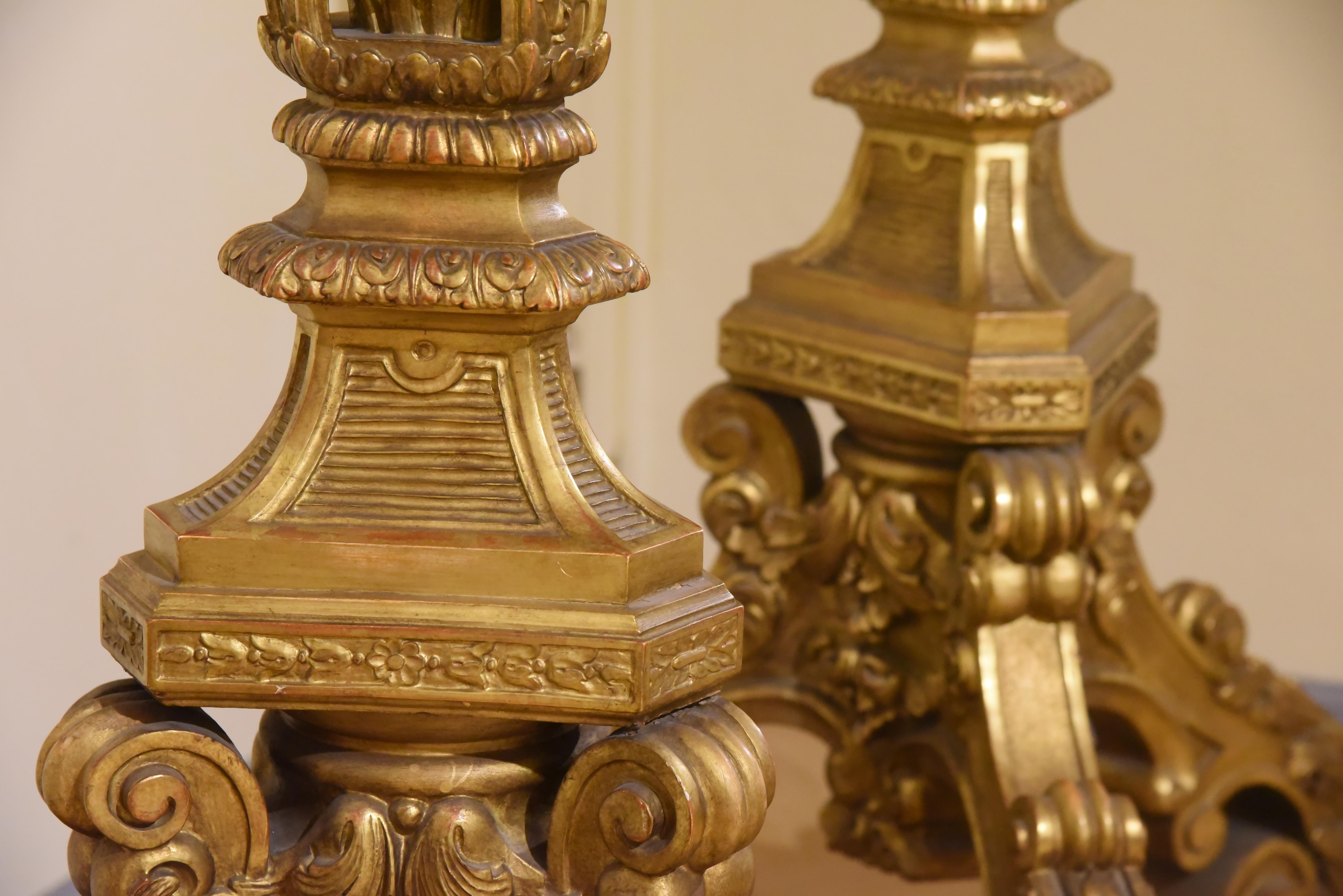 Louis XVI 19th Century Candlesticks Napoleon III  Sculpted, Gold Leaf Gilding, late 1800s For Sale